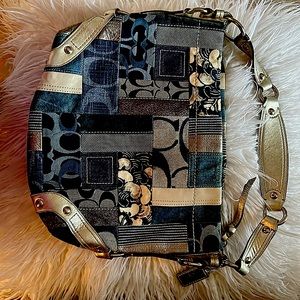 Coach denim patchwork bag. Authentic. Multiple compartments inside.